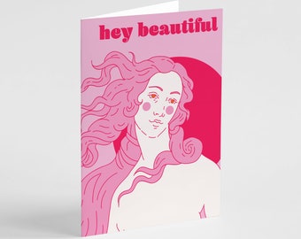 24 "Hey Beautiful" Compliment Greeting Cards - Pink Portrait Box Set Stationery + Envelopes