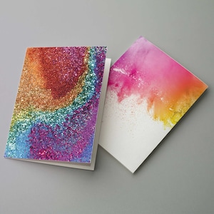 Bunter Tinten- und Glitzer-Regenbogen-Grußkarten - Box-Set von 24 Blankokarten mit weißen Umschlägen