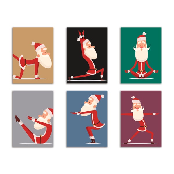 24 Père Noël en poses de yoga Cartes de Noël colorées RR1 66168