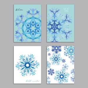 24 Snowflake Holiday Cards in 4 Wintry Modern Blue Designs + Envelopes RR3 6901