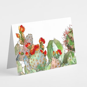 Jeu de 24 cartes de voeux aquarelle cactus en fleurs, lot de 24 cartes avec enveloppes et désert botanique