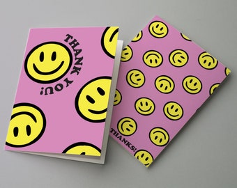 24-Pack Happy-Face Thank You Notecards + Envelopes, Smiling Gratitude Stationery