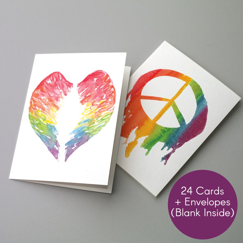 24 rainbow gay pride cards 24 bulk blank cards envelopes