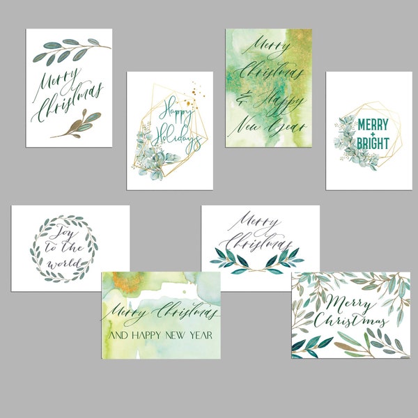 Watercolor Christmas Cards 24 Folded Cards with Envelopes | Beautiful Watery Green Painted Holiday Cards Xmas & New Years Cards RR0 6069