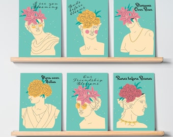24-Pack Modern Friendship Cards, Classic Busts with Botanicals, Floral Beauties Greeting Cards