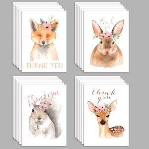 Cartões de agradecimento das criaturas da floresta - conjunto de 24 - desenhos de animais em aquarela com envelopes