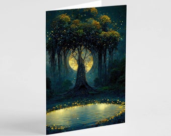 24 Peaceful Mystical Tree and Full Moon Greeting Cards + Envelopes RR4 6983