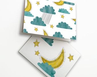 24 "Celestial Dreams" Night Sky Greeting Cards Set by Ritzy Rose | Moon & Stars Notecards + Envelopes