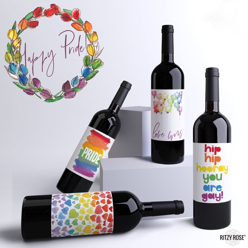 Gay Pride Wine Bottle Labels 4 Pack of Love Wins LGBTQ Etsy