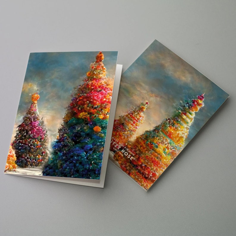 24 Magical Snowy Rainbow Christmas Tree Cards in 4 Colorful Uplifting Illustrations Envelopes RR3 6998 image 8