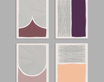 24-Pack Abstract Line Art Greeting Cards, Modern Geometric Designs, Set of 4 Minimalist Boho Styles