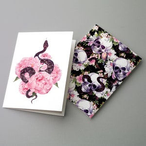 Gothic Floral and Skull Grußkarten-Set, Schlangen- und Pfingstrosen-Designs, 24er-Pack mit Umschlägen