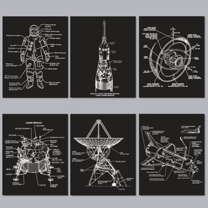 May include: A black and white illustration of the Apollo Lunar Module, showing the different parts of the spacecraft, including the docking window, antenna, overhead hatch, target antenna, thrust assembly cluster, deflector, docking light, and landing gear.