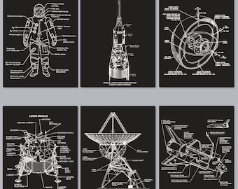 6 Space Decor Wall Prints - Outer Space Diagram Unframed 8x10 Artwork For Office Home Kid&#39;s Bedroom Black & White 8121