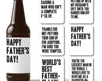 Father-In-Law Funny Beer Bottle Labels, Happy Father's Day for FIL