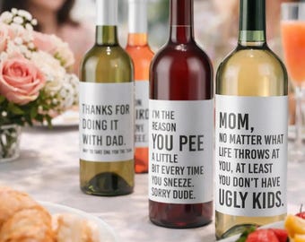 4 Funny Wine Bottle Labels for Mom Gift | Creative Mother's Day Present 9165
