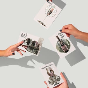 24-Pack Disco New Year Cards + White Envelopes, 12 Glamorous Champagne Designs, Festive Holiday Stationery for New Year's Celebration