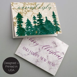 Pink Marble Christmas Cards Set of 24 - Vintage Truck and Tree Holiday Cards in Blush and Gold, with Envelopes image 6