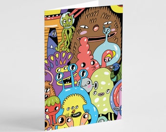 Cute Happy Little Monster Cards | 24 Cards + Envelopes | Any Occasion Just Because Kids Birthday Weird Quirky Adult 6282