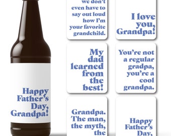 6 étiquettes de bouteilles de bière grand-père pour la fête des pères - Messages affectueux et amusants pour grand-père paternel