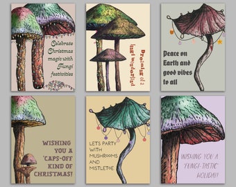 24 Magical Mushroom Cards in 6 Whimsical Fungi Illustrations + Envelopes