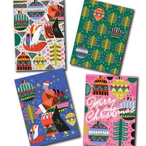 24 kleurrijke retro vrolijke kerstkaarten - w / enveloppen RR0 6594