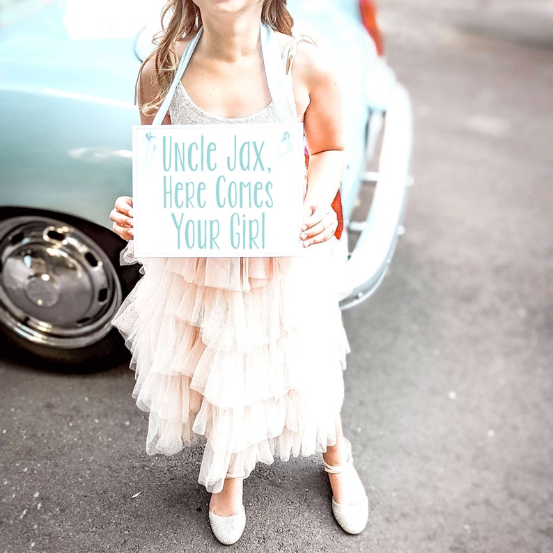 Uncle ___ Here Comes Your Girl Wedding Sign Groom's Name Banner for Flower Girl Ring Bearer Here Comes the Bride Sign Nephew 1174 image 2