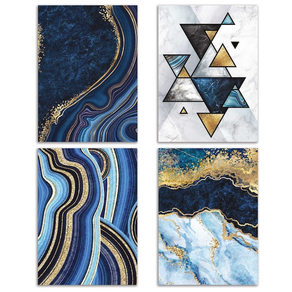 24 Blue Agate Greeting Cards for All Occasion - Marble Watercolor Pattern Just Because Stationery Box Set Assorted Gemstone Designs 6629