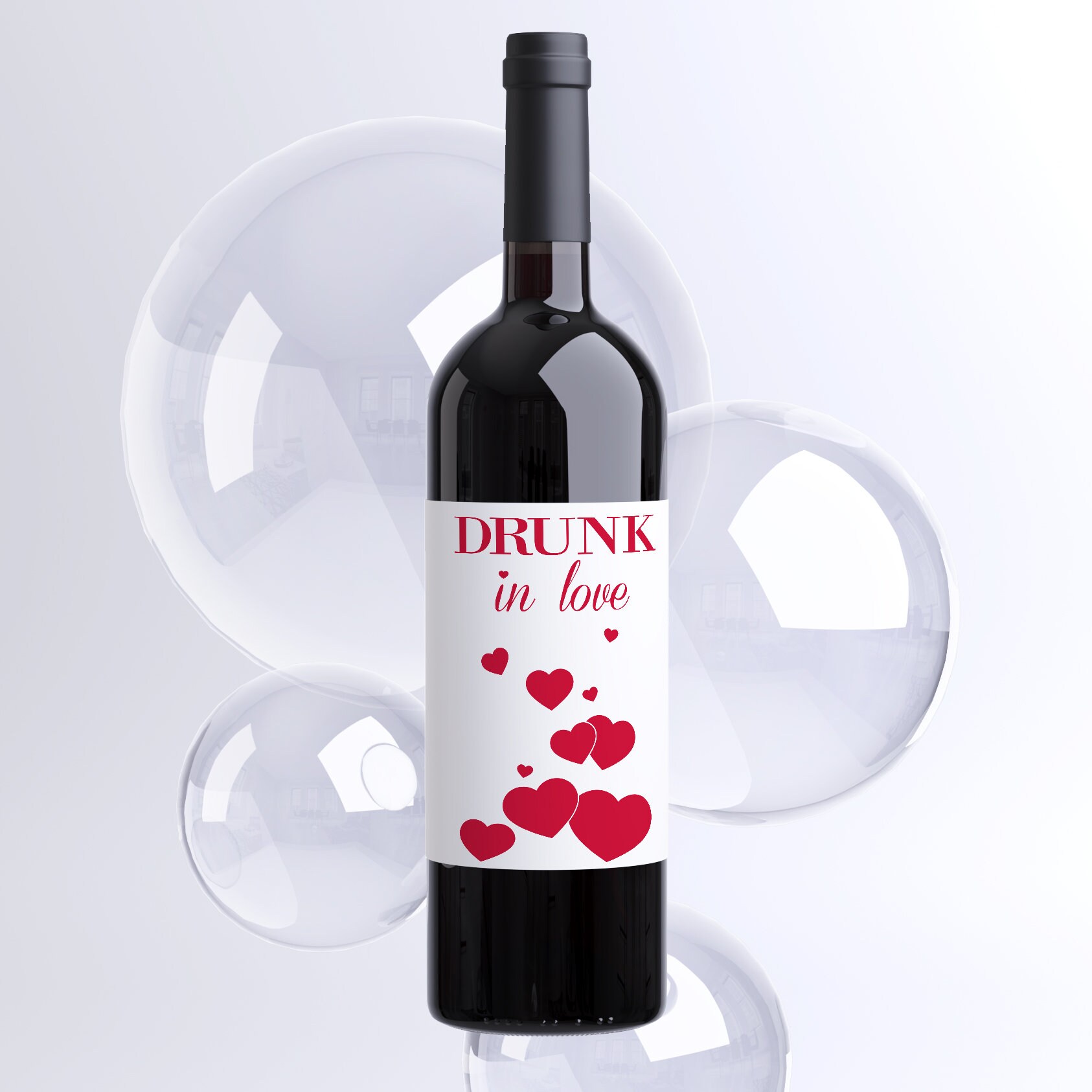 Romantic Wine Bottle Label Drunk In Love with Red Hearts Etsy
