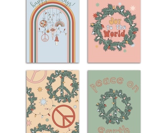 24 Boho Holiday Cards in 4 Vintage Colorful Designs w/ Enveloopes RR1 6836