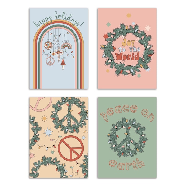 24 Boho Holiday Cards in 4 Vintage Colorful Designs w/ Enveloopes RR1 6836