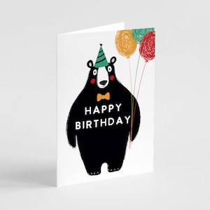 Whimsical Black Bear Birthday Cards – 24-Card Boxed Set with Envelopes | Cartoon Wildlife Notecards Bulk Pack | Blank Party Greeting Cards