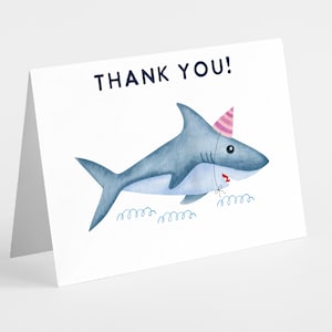 Cartões de agradecimento Party Shark - Pacote de 24 cartões de gratidão com tema de tubarão caprichoso
