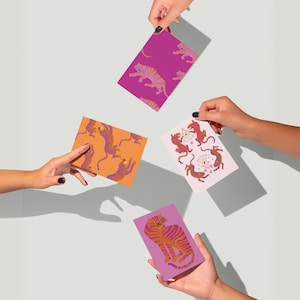 Eklektische Tiger Grußkarten, 24er Set mit Umschlägen, innen leer für alle Gelegenheiten, Pink und Orange