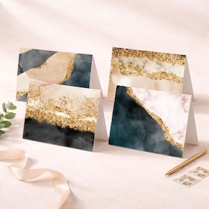 24 All Occasion Greeting Cards Gorgeous Marble Blush Pale Pink Gold Black Neutral Watercolor, Bulk Set of Blank Notecards + Envelopes 6369