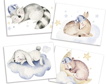 Box Set Dreamy Slumber Animal Greeting Cards - Set of 24 with Envelopes