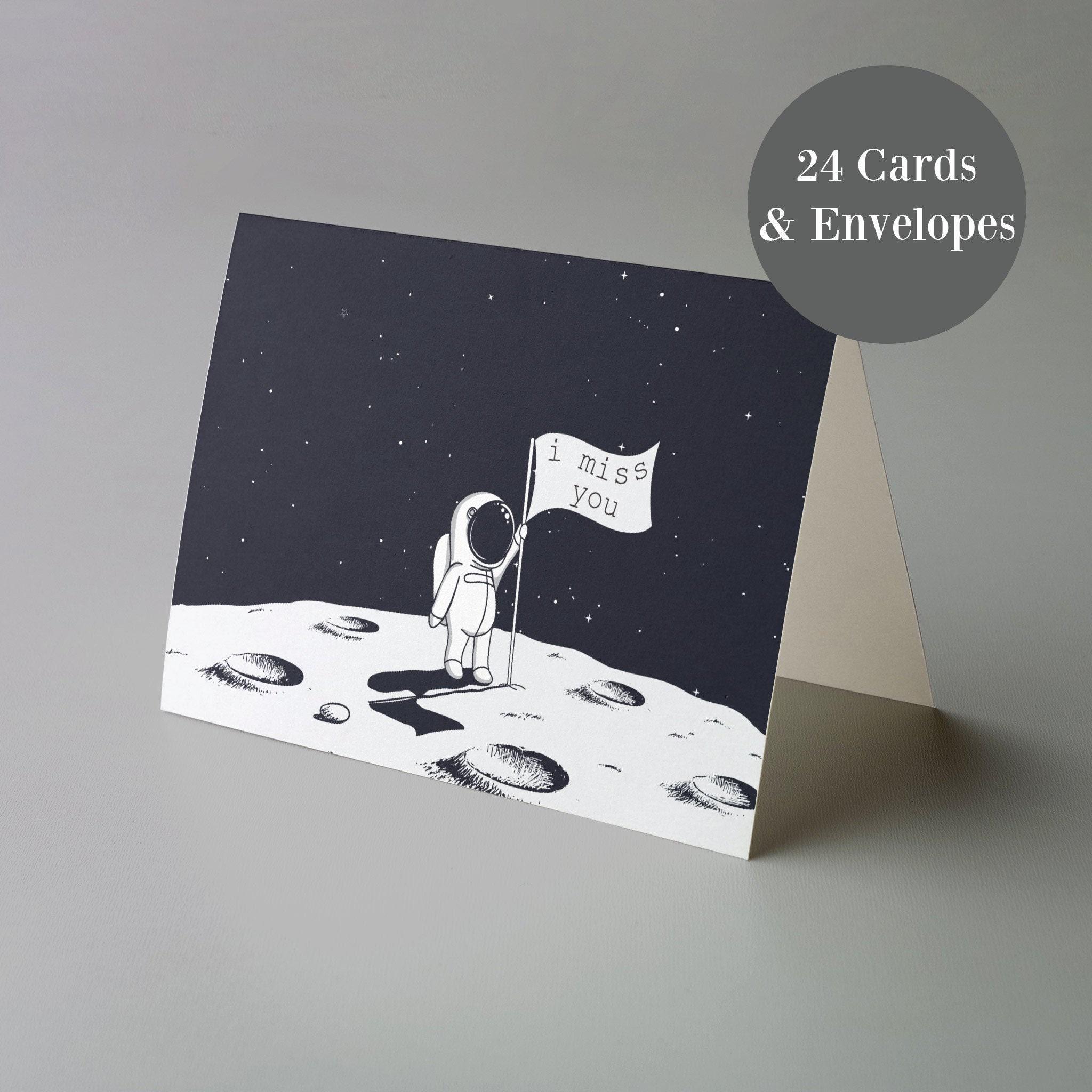24 Space-Themed "I Miss You" Greeting Cards - Astronaut, Cosmic, Galactic Note Cards for Just Because, Outer Space Lovers, Blank Stationery