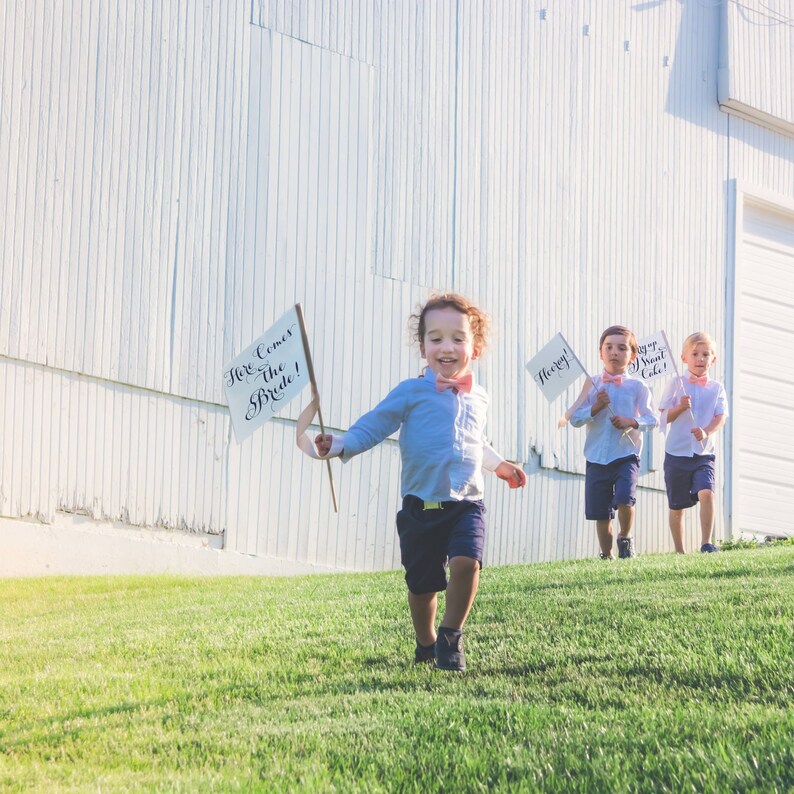 Set of 3 Wedding Signs Here Comes the Bride Sign  Hooray Sign image 1