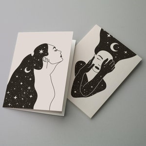 27 mini cartes de correspondance Corps célestes - 3 motifs nuit étoilée avec enveloppes blanches