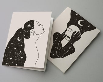 27 mini cartes de correspondance Corps célestes - 3 motifs nuit étoilée avec enveloppes blanches