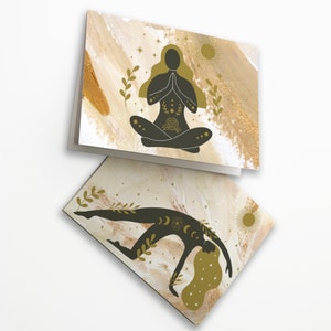 Conjunto de cartões Zen Yoga Pose - Pacote de 24 - Meditação bege e dourada e designs Asana com envelopes