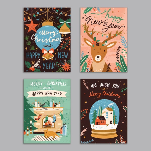 24 Boho Merry Christmas Cards in 4 Design + Envelopes RR1 6838