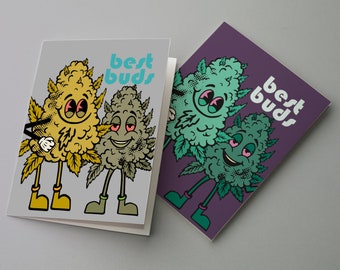 24 Best Buds Cannabis Greeting Cards, Happy High Pot Pals Stationery, Weed-Lover Friendship Cards