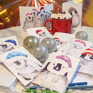 Penguin Christmas Cards Set of 24 - Cute Baby Animal Holiday Cards with Envelopes, 12 Designs for Kids and Classrooms