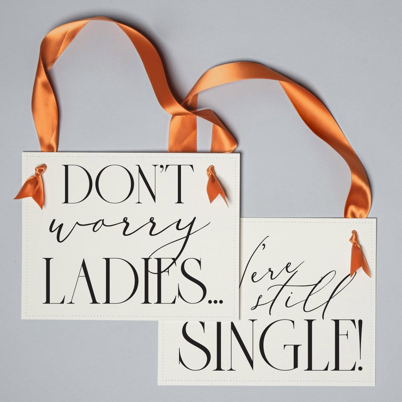 2 Funny Wedding Accessories for Ring Bearers Don't Worry Ladies We're Still Single Cute Banners Set of 2 Signs 3045 image 2