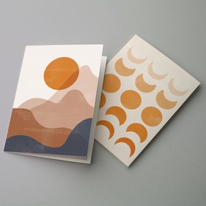 Boho Ombre Sun Greeting Cards – Zestaw 24 kart w pudełku | Kartki z motywem pustyni, piasku i gór