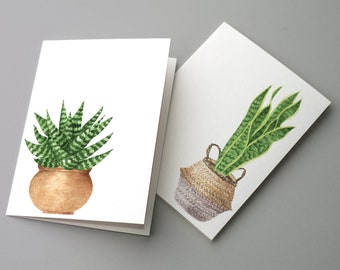 24 Single House Plant Cards + Envelopes | Minimal Succulent Snake Plant 6671