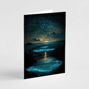 Cartões de felicitações de cachoeira Starry Summer Nights - Cena de água azul - Conjunto de caixa com 24