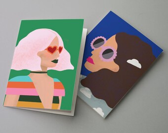 24 zabawne kartki z pozdrowieniami i koperty z motywem feminizmu | Just Because Girl Power Notes | Pop Art Retro Graphics for Girlfriends | Karty na wszystkie okazje