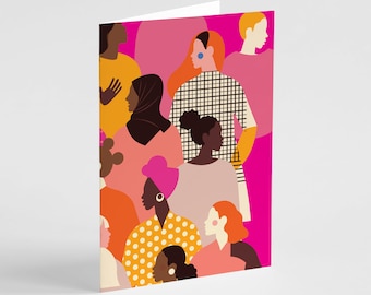 24 Multicultural Women Cards + Envelopes | Warm Pink Orange Color Story Feminist 6735